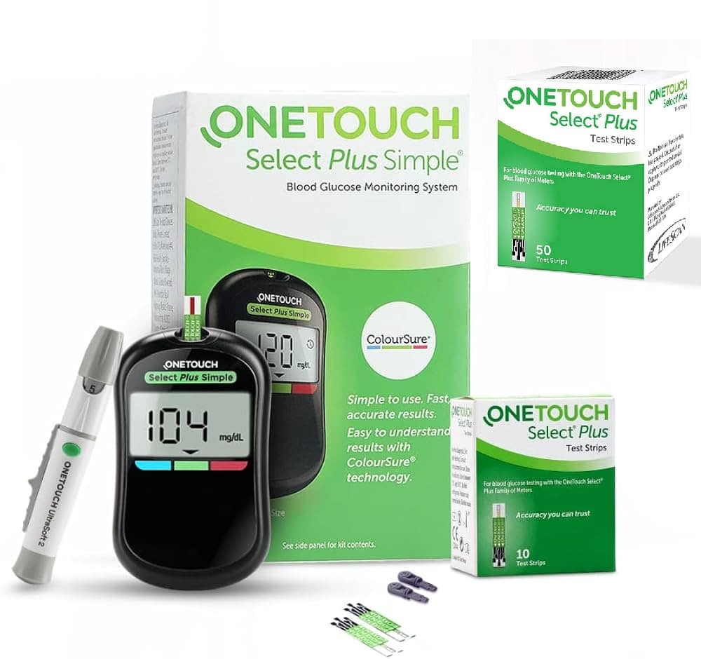 OneTouch Select Plus Simple Glucometer with 10+50 Strip Pack