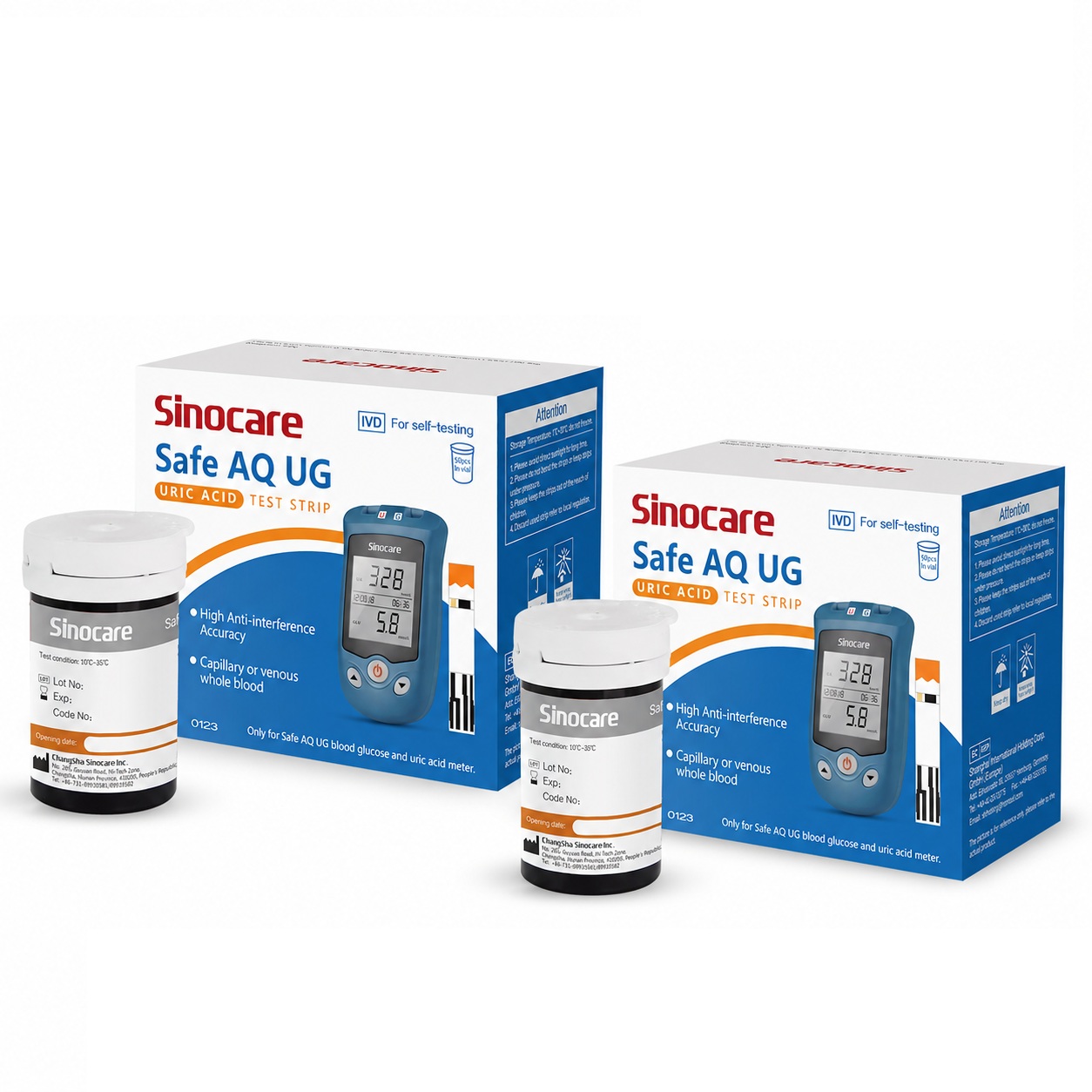Sinocare Safe AQ UG Uric Acid 100 Test Strips